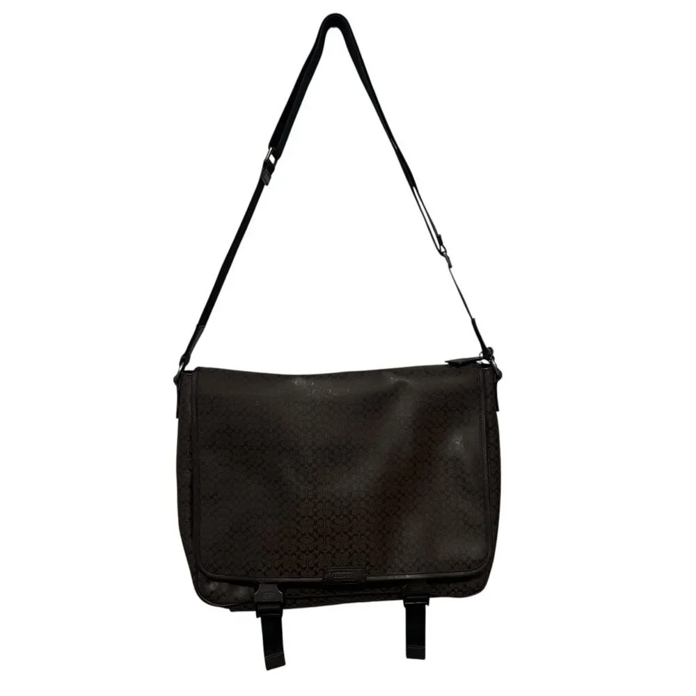 Coach Heritage Signature Black Unisex Messenger Bag F70809 Hangtag PVC Leather
